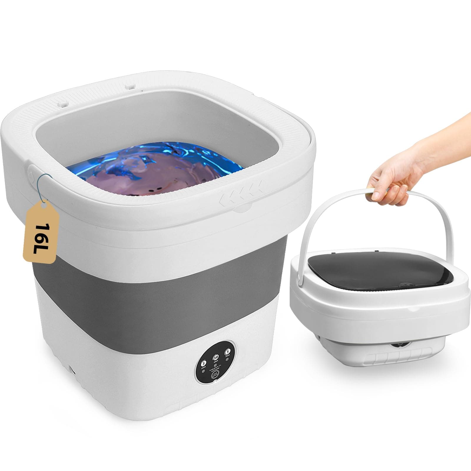 Portable Washing Machine, 16 L Mini Washer with 3 Modes Deep Cleaning for Underwear, Baby Clothes, Sock, Small Items, Foldable Travel Washer and Dryer Combo for Apartments, Camping, Travel, RV (Grey)