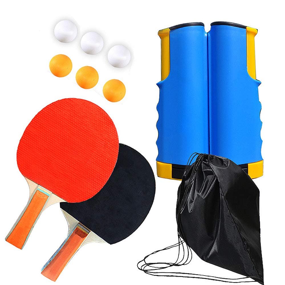 QPLUS Professional Ping Pong Paddle Set with Retractable Net (Bracket Clamps), Balls, and Posts (6-Star) Regulation Table Tennis Accessories, Advanced Home Indoor or Outdoor Play, Storage Case
