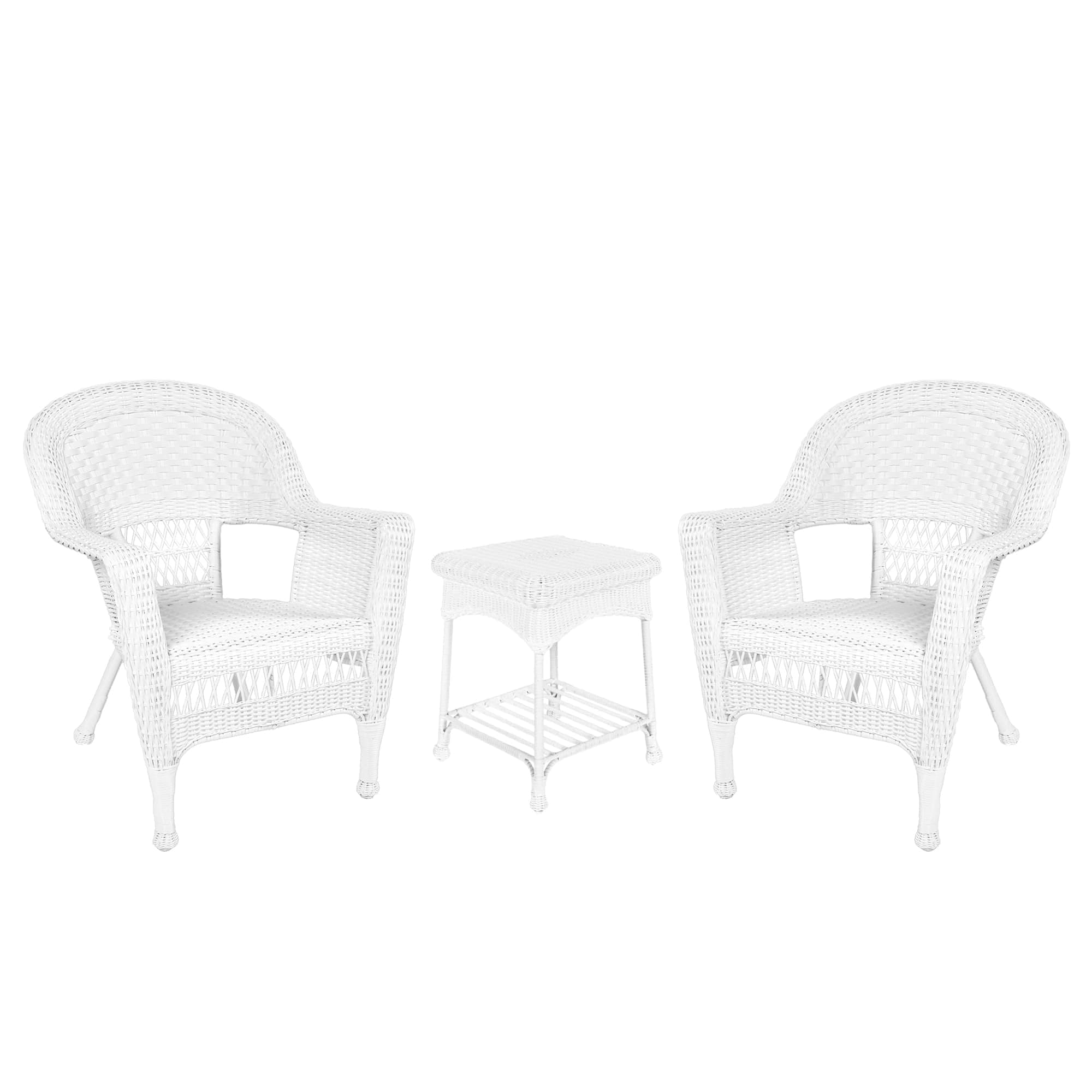 3 Piece Wicker Chair and End Table Set without Cushion, White