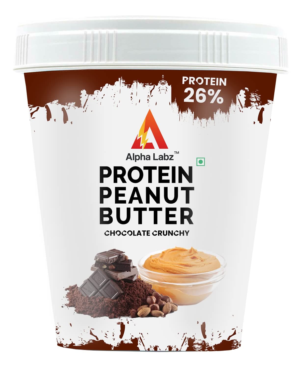 Alpha Labz Peanut Butter, Peanut Spread From Real Roasted Peanuts, Creamy Peanut Butter High Protein with 26g Protein | For Fitness & Health Conscious | Vegan Omega-3 & Prebiotic Fibre [1Kg, Chocolate Crunchy]