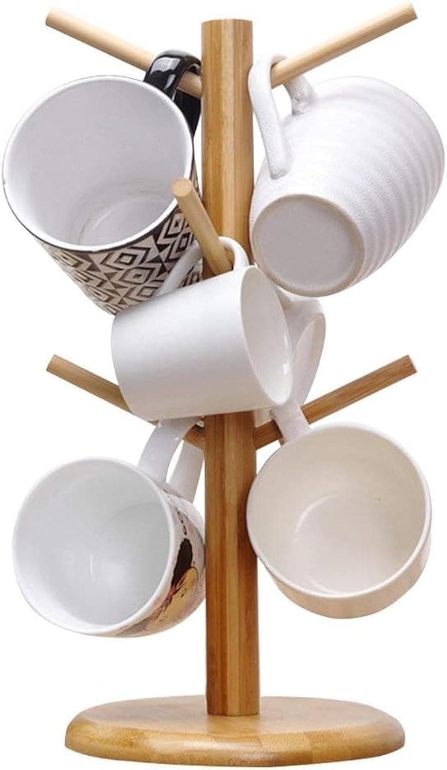 TMOHRA Bamboo Mug Holder Tree, Thicker Base Coffee Cup Holder Stand for Counter, Mug Rack with 6 Hooks