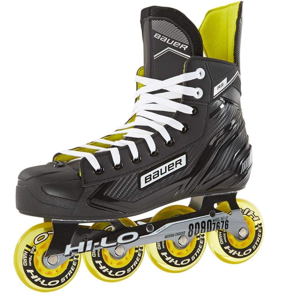 Bauer Senior RS Inline Roller Skates (42EU/7, Black, Alloy Steel Chassis, Thermoadjustable Upper, 80mm Wheels)