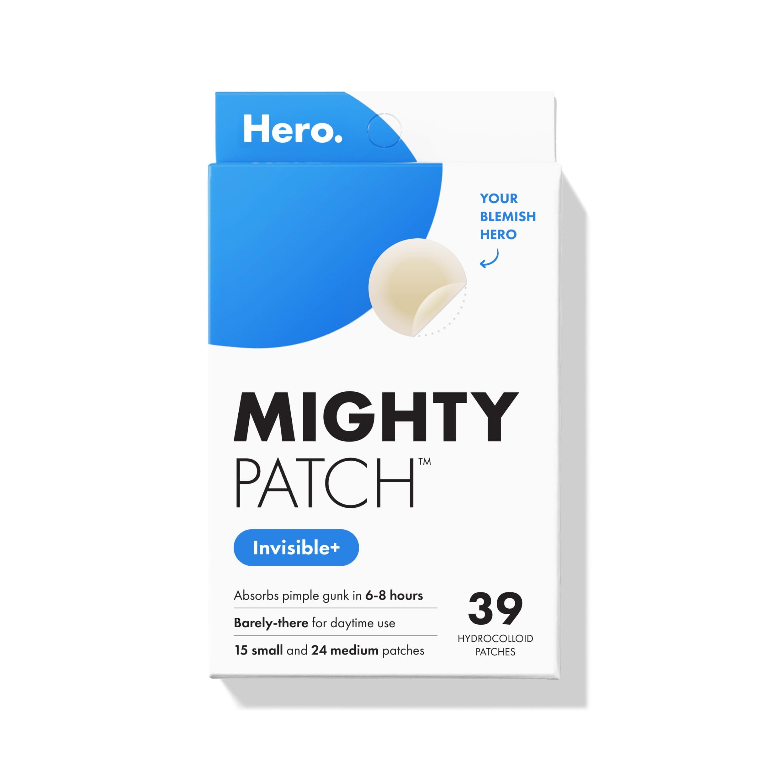Mighty Patch™ Invisible+ Patch - Daytime Hydrocolloid Acne Pimple Patches for Covering Zits and Blemishes, Ultra Thin Spot Stickers for Face and Skin (24 Medium and 15 Small Patches)