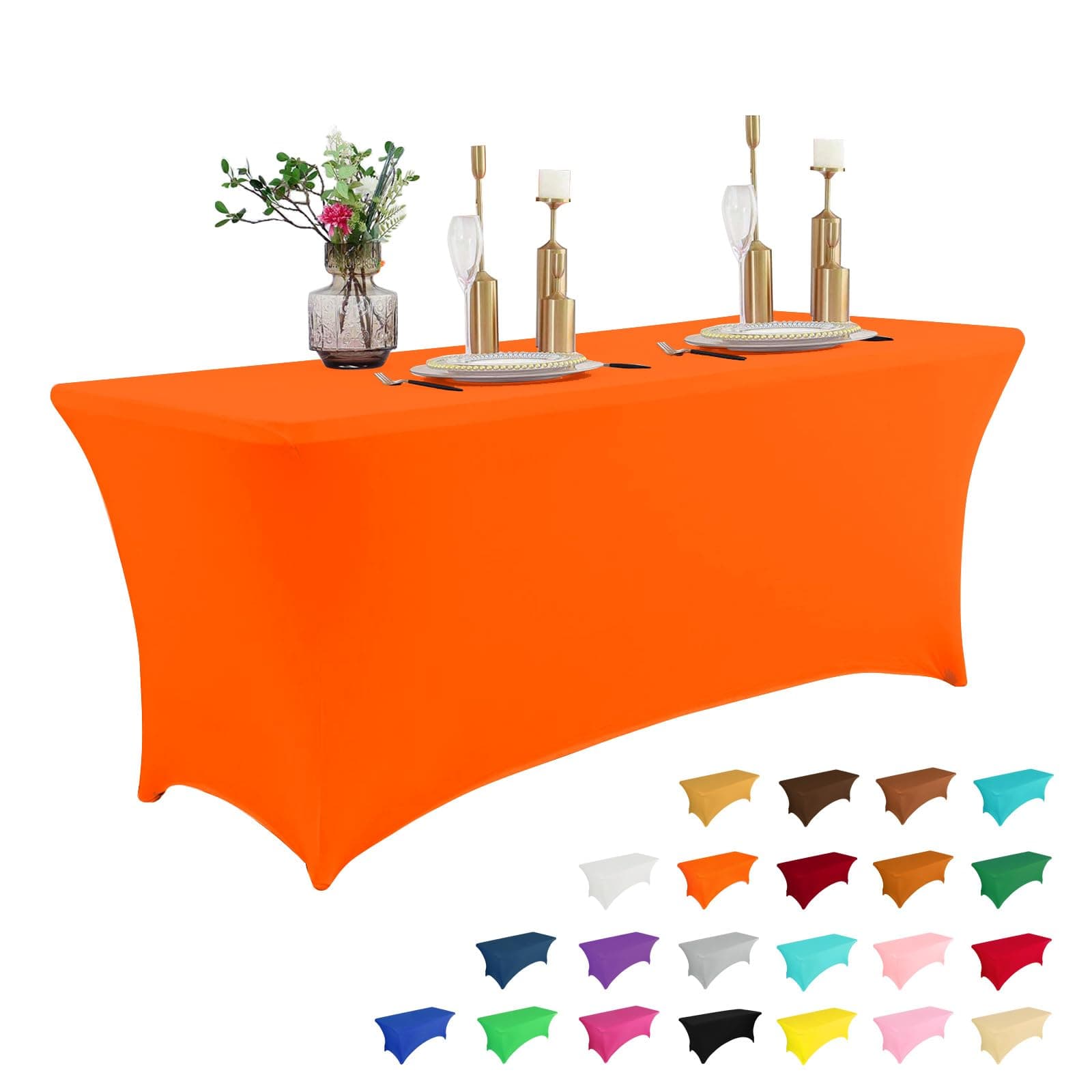 6FT Table Cloth for Rectangular Fitted Events Stretch Orange Table Covers Washable Table Cover Spandex Tablecloth Table Protector for Party, Wedding, Cocktail, Banquet, Festival