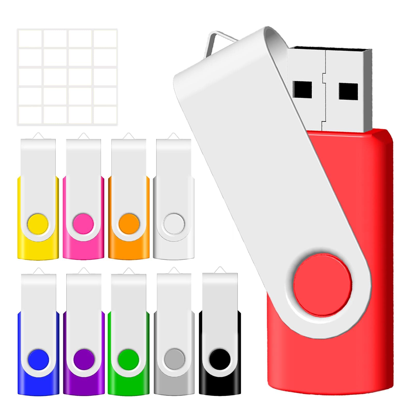 2GB USB Flash Drive 10 Pack JBOS 2 GB USB Drives Memory Stick Swivel 2G Thumb Drives Gig Stick USB2.0 Pen Drive for Date Storage, 2 Gig UBS Flash Drive, Zip Drive, Jump Drive, USB Stick, Mixed Color