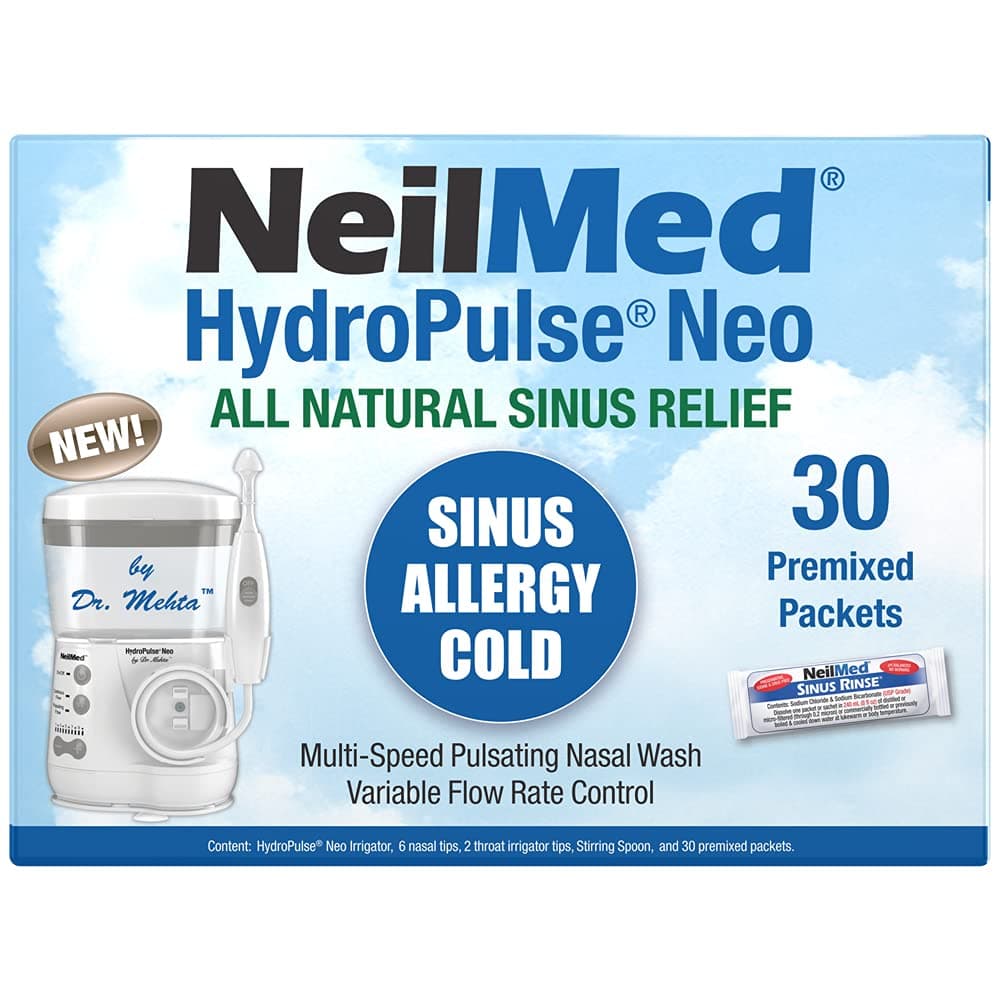 NeilMed HydroPulse Neo. Multi-Speed Electric Pulsating Nasal Sinus Irrigation System with 30 Sinus Rinse Premixed Packets.
