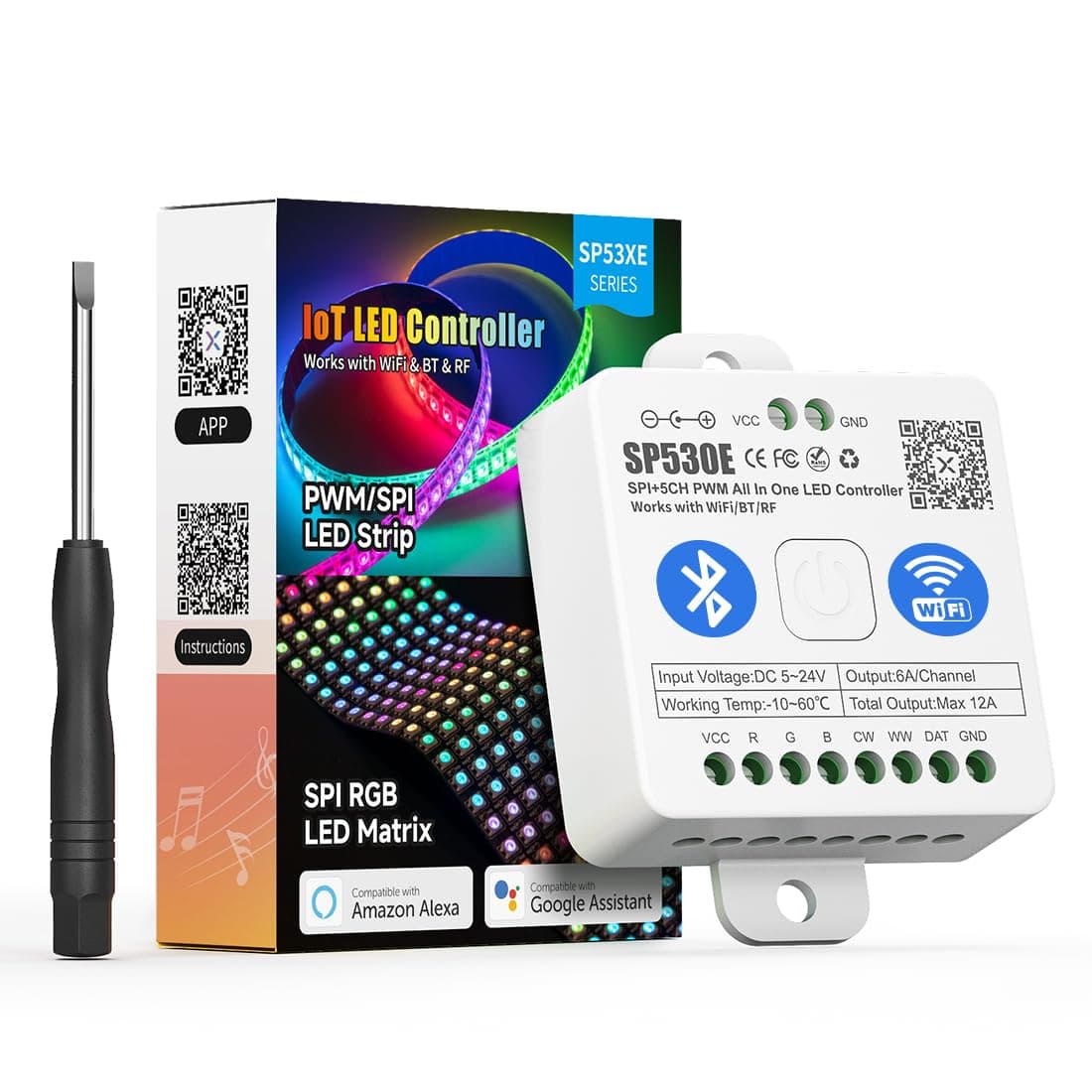 BTF-LIGHTING SP530E WiFi Alexa Bluetooth LED Controller Support PWM Monochrome CCT RGB RGBW RGBCCT or SPI TTL IC Chip LED Strip/Matrix WS2811 WS2812B WS2813 WS2814 WS2815 SK6812 etc DC5V DC12V DC24V