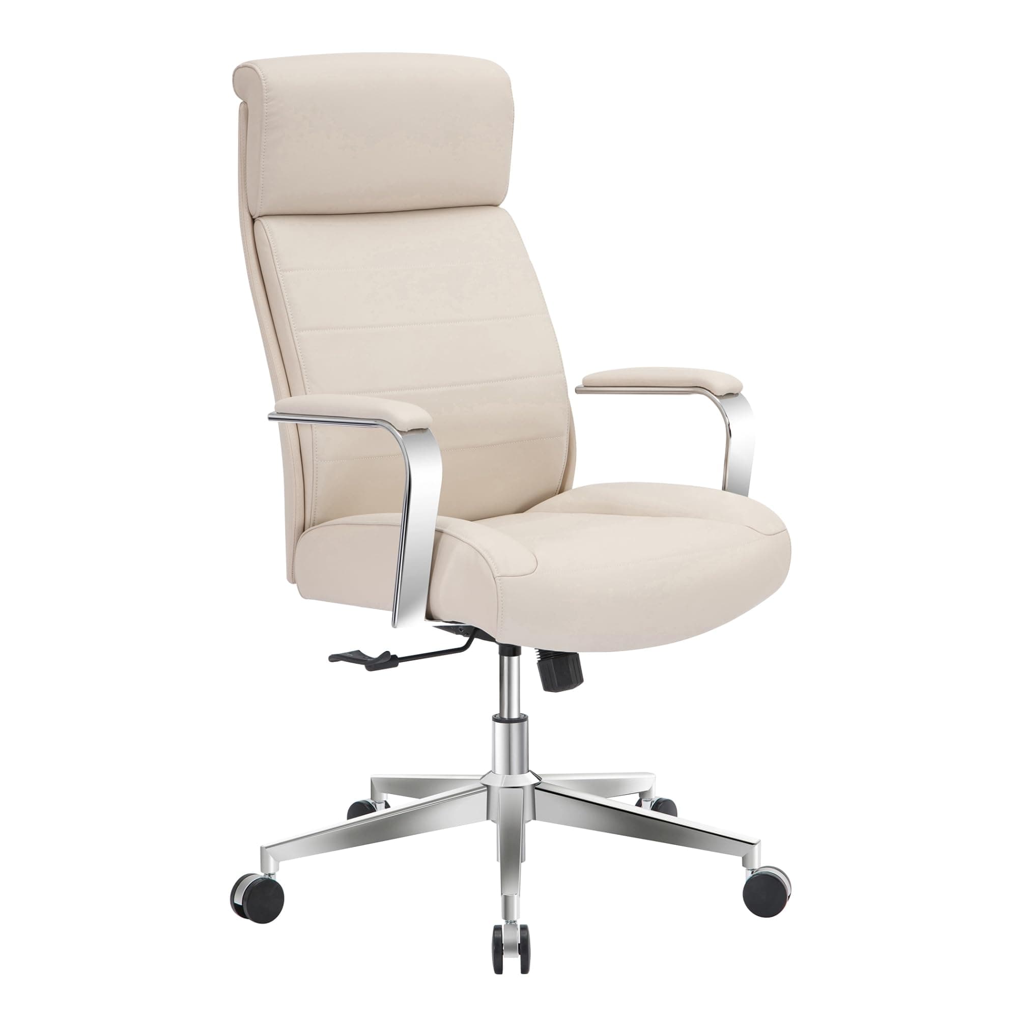 Realspace® Modern Comfort Modee Vegan Leather High-Back Executive Office Chair, Sand/Chrome, BIFMA Compliant