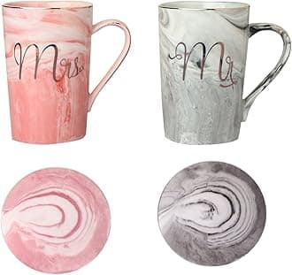 NYRWANA Coffee Mug, Marriage Gifts for Wedding, Wedding Present for Couples, Christmas Gifts, Gift for Marriage Couple, King & Queen Set of 2 Coffee Mugs with Free Costers(360ml-Ceramic)
