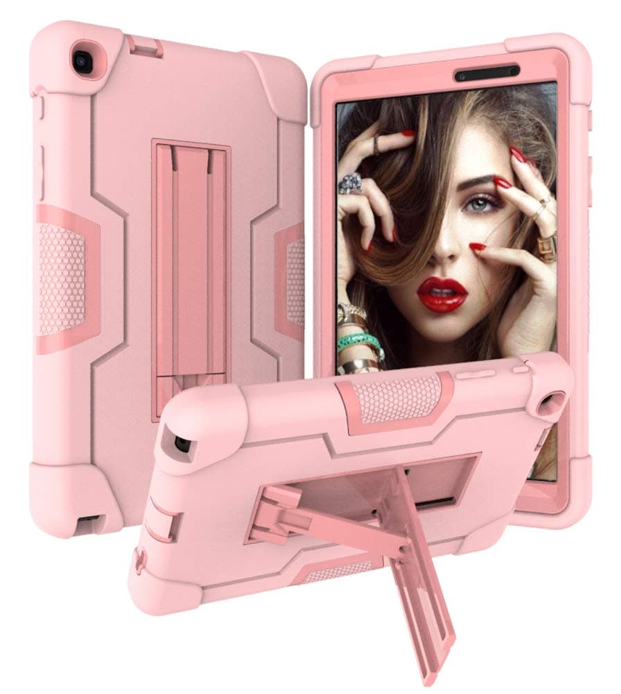 iChicTec Case for Samsung Galaxy Tab A 8.0 2019 with S Pen P200/P205 Built-in Kickstand 3-Layer Hybrid Shockproof Rugged Cover Protective Case, Rose Gold