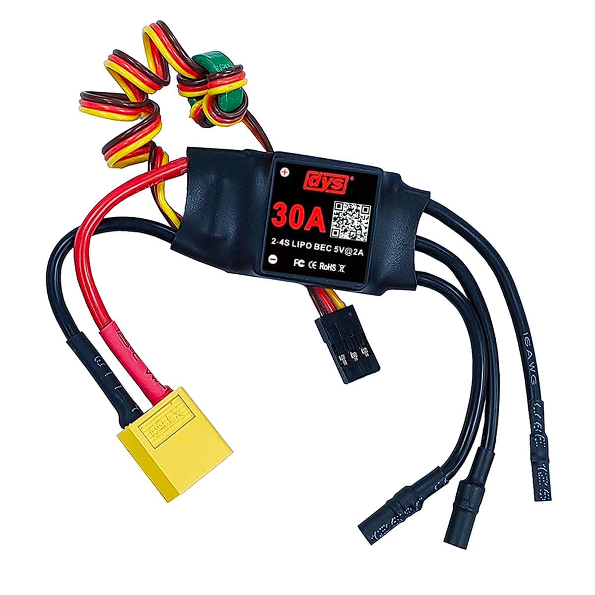 DYS 30A 2-4S Brushless ESC with 5V/2A BEC with XT60 & 3.5mm Plug for RC Fixed-Wing Aircraft Helicopter
