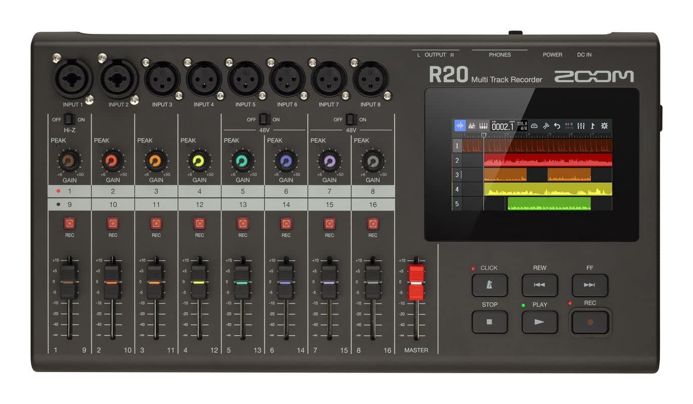R20 - Desktop Multitrack Recorder with Touchscreen, Integrated Editing, 16 Tracks, 6 XLR Inputs, 2 Combo Inputs, Effects, Synth, Drum Loop, and USB Audio Interface