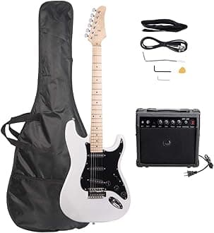 Trayoz Full-Size Electric Guitar Kit with 20Watt Amp, SSS Pickups Beginner Electric Guitars Kit W/All Accessories Strap, Gig Bag & Cable (White)