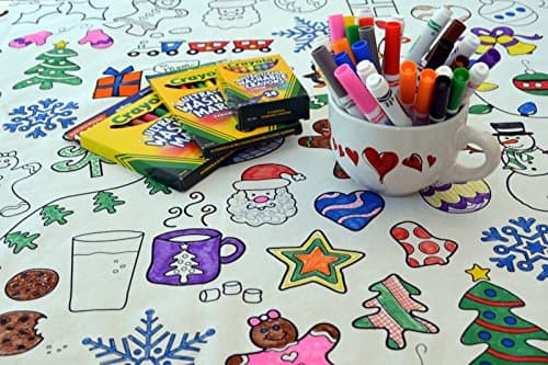 – Holiday Design – Rectangle Tablecloth – Fabric Coloring Tablecloth – Colorable Designs – Washable and Reusable – Coloring Activity for Children and Adults