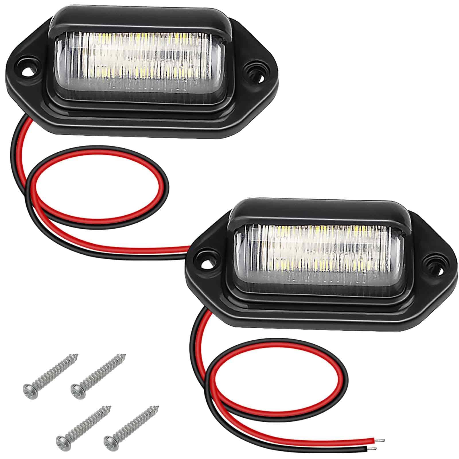 ecocstm 2 PCS White LED License Plate Light, 6-SMD Waterproof Tag Lights, 12V-24V DC Lamp Taillight, Step Courtesy Light Dome Cargo Lights for Truck SUV Van RV Trailer