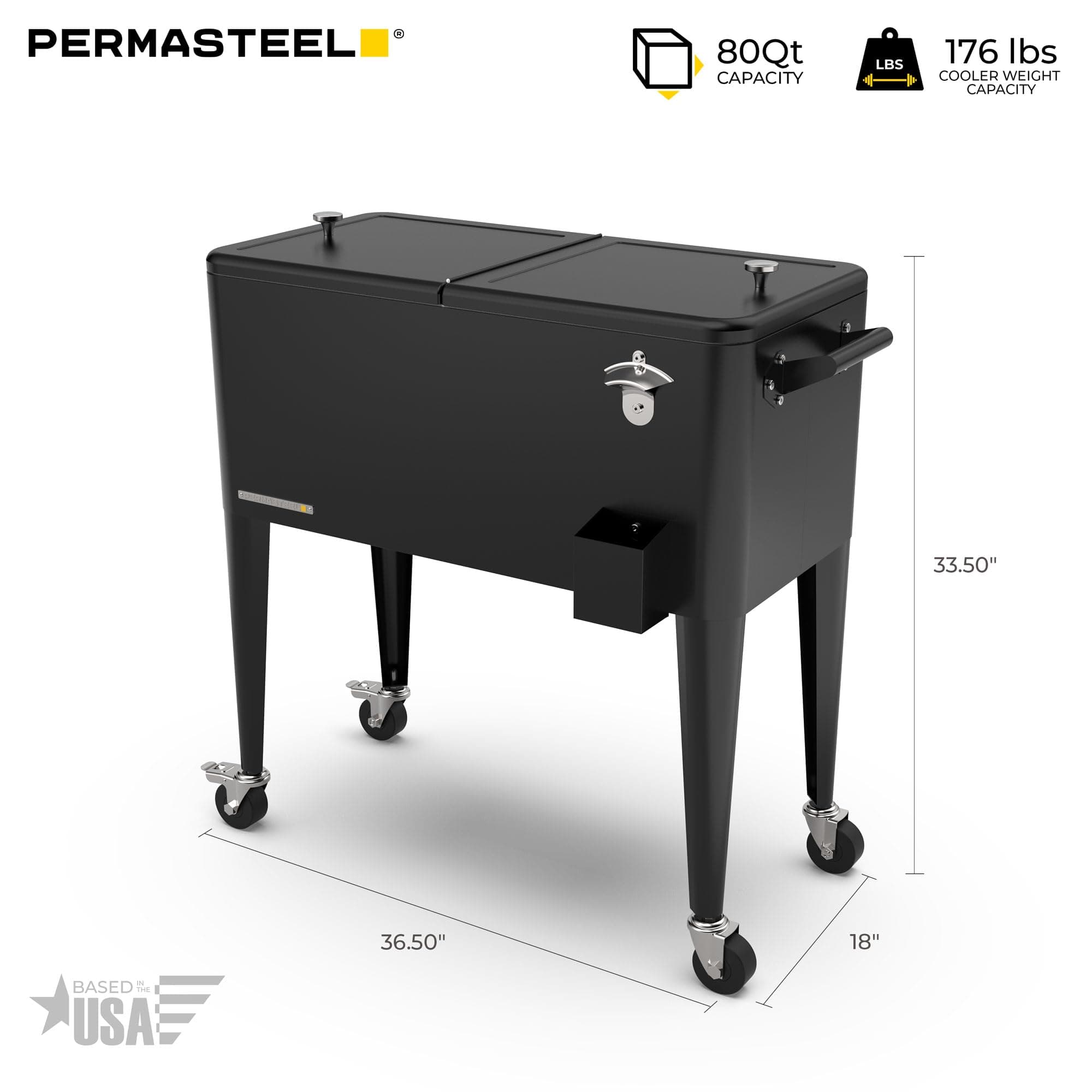 Permasteel 80 Quart Party Cooler, Rolling Ice Chest with Wheels and Handles for Indoor Outdoor Patio