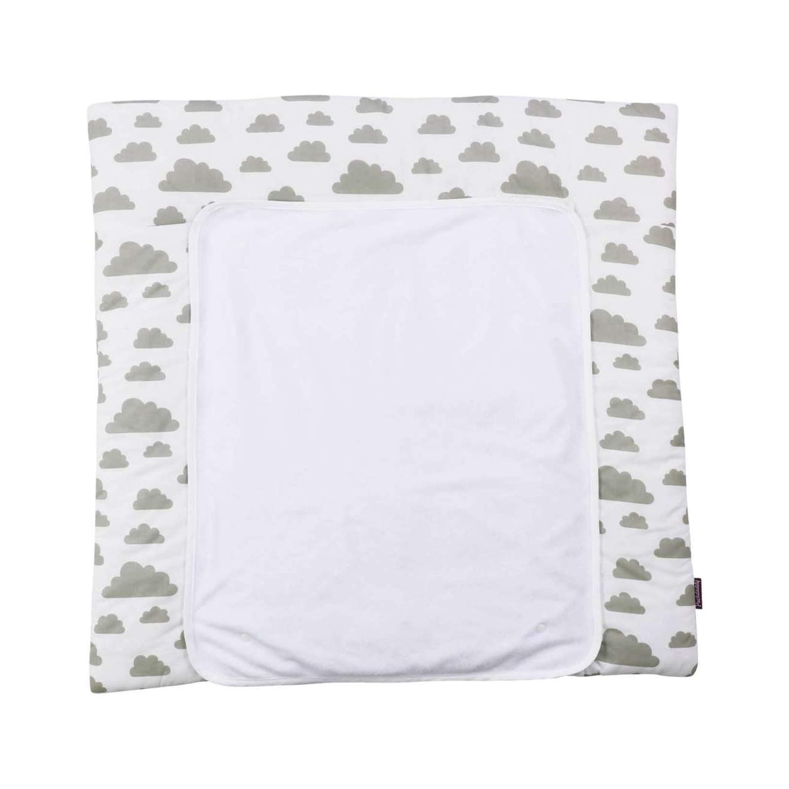 Puckdaddy Agnes Changing Mat - 77x75 cm, 100% Cotton Changing mat with Cloud Pattern in White, Soft Reversible Changing mat for Changing chests with Removable Terry Cloth Cover, Machine Washable