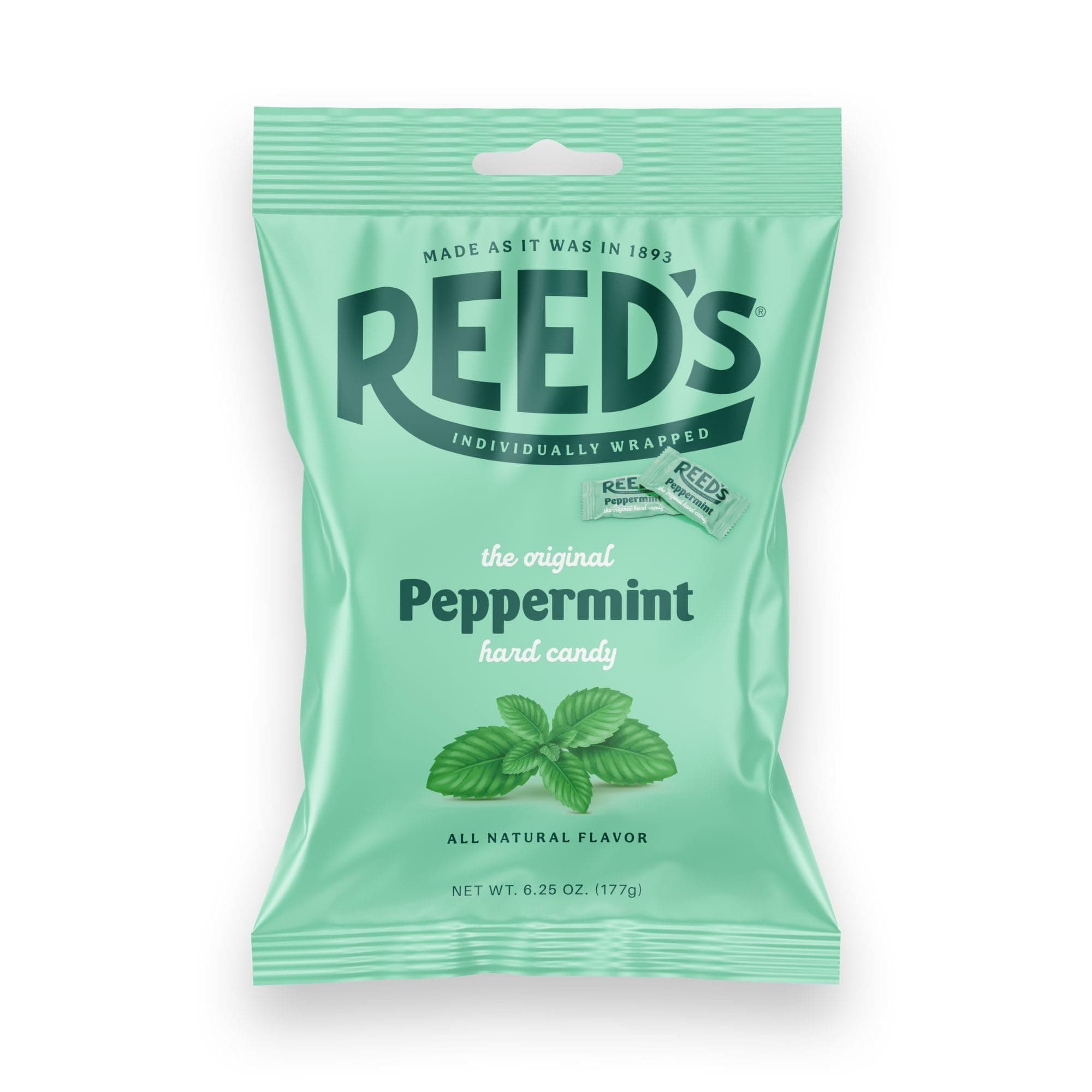 Reed’s Individually Wrapped Peppermint Candy | Traditional Peppermint Hard Candy | Reed’s Candy Hard Peppermint Minty Fresh and Surprisingly Sweet Brought To You By Iconic Candy | 6.25oz Peg Bag (1)