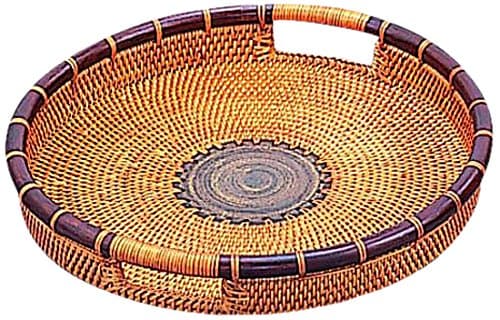 ORGBH Rattan and Terra Cotta Round Tray, Medium