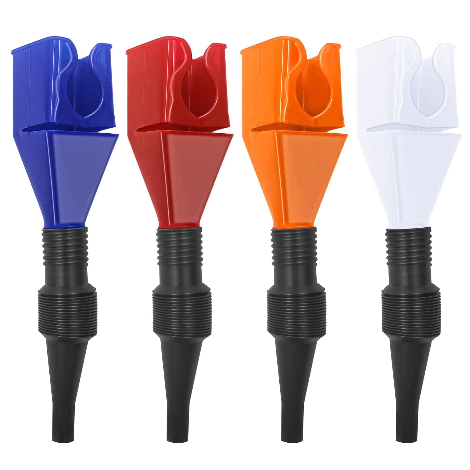 4 Pcs Universal Flexible Draining Oil Snap Plastic Funnel, All Purpose Automotive Funnels, Automotive Flex Funnel, Spill-Free, Hand-Free for Automotive Oil and Household Uses