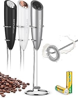 SIMPLETASTE Electric Milk Stand, One Touch Hand Whisk Powered Nespresso and Cappuccino Coffee Frother, 2 AA Batteries (Included), stainless_steel