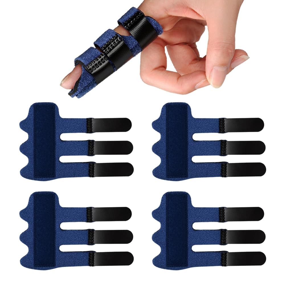 Trigger Finger Splints (4Pcs), Upgraded Finger Splint Finger Brace with 3 Fixing Strap for Mallet Finger, Broken Finger Protector, Knuckle Immobilization, Straightening Support, Arthritis Pain Relief