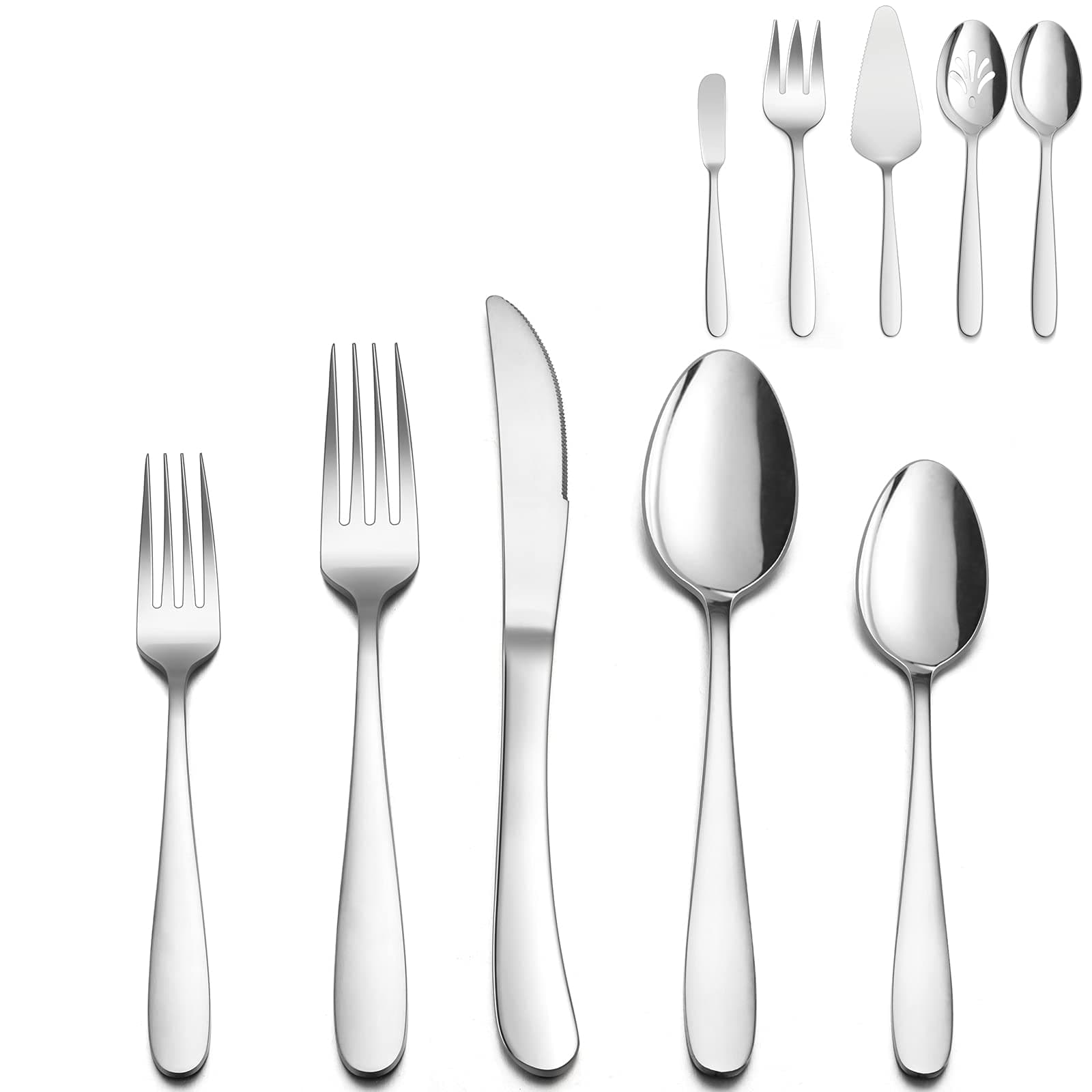 HaWare Heavy Duty Silverware Set with Serving Utensils, 65 Pieces Stainless Steel Flatware Set, Heavy Weight Eating Utensils Tableware for 12, Modern Cutlery for Home, Dishwasher Safe, Mirror Polished