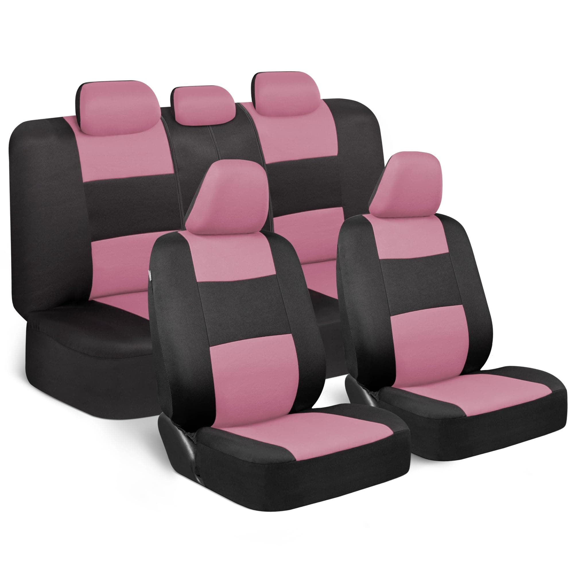 BDK PolyPro Car Seat Covers Full Set in Pink on Black – Front and Rear Split Bench for Cars, Easy to Install Cover Set, Accessories Auto Trucks Van SUV