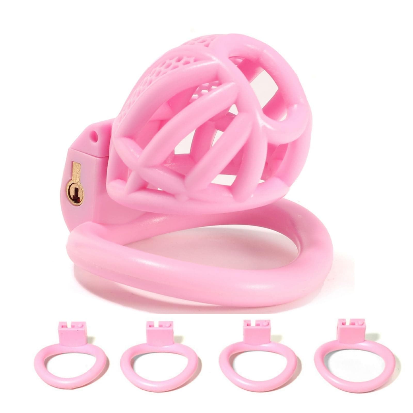 Mesh Honeycomb Breathable Cage for Men's Beginners with 4 Fixed Carabiners (40mm/43mm/44mm/46mm) (Pink, S)