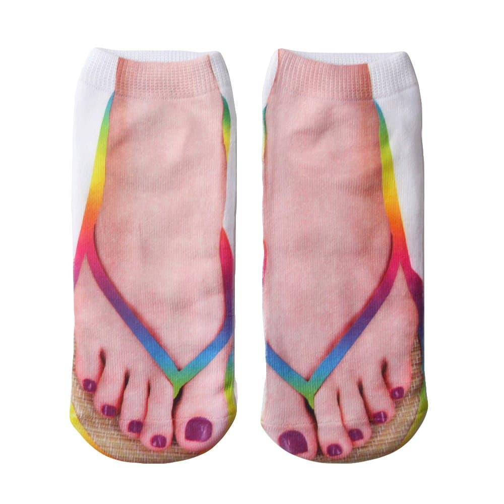 3D Manicure Print Socks Funny Flip Flop Socks 3D Pattern Socks Sandal Socks Low Cut Ankle Silly Socks- A Gag Gift