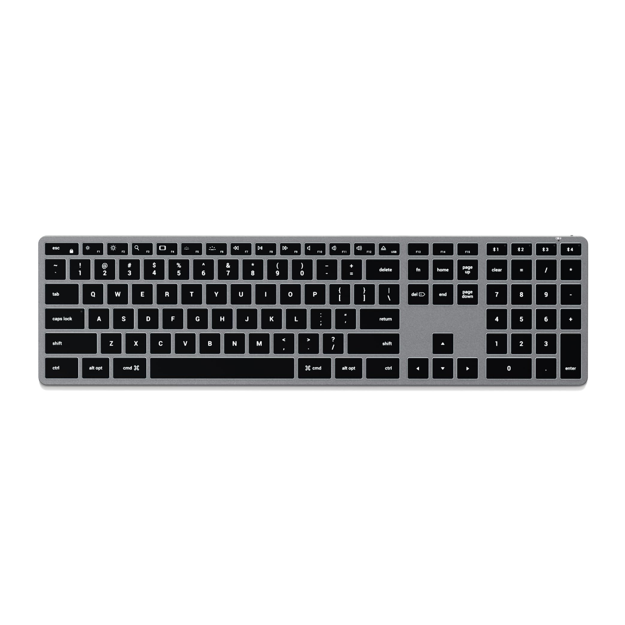 Slim X3 Bluetooth Wireless Keyboard, US QWERTY Layout, Backlit Numeric Keypad, Multi-Device – For MacBook Air & Pro M5 M4 M3, Mac Mini, iPad Air & Pro, iMac and more – Space Grey