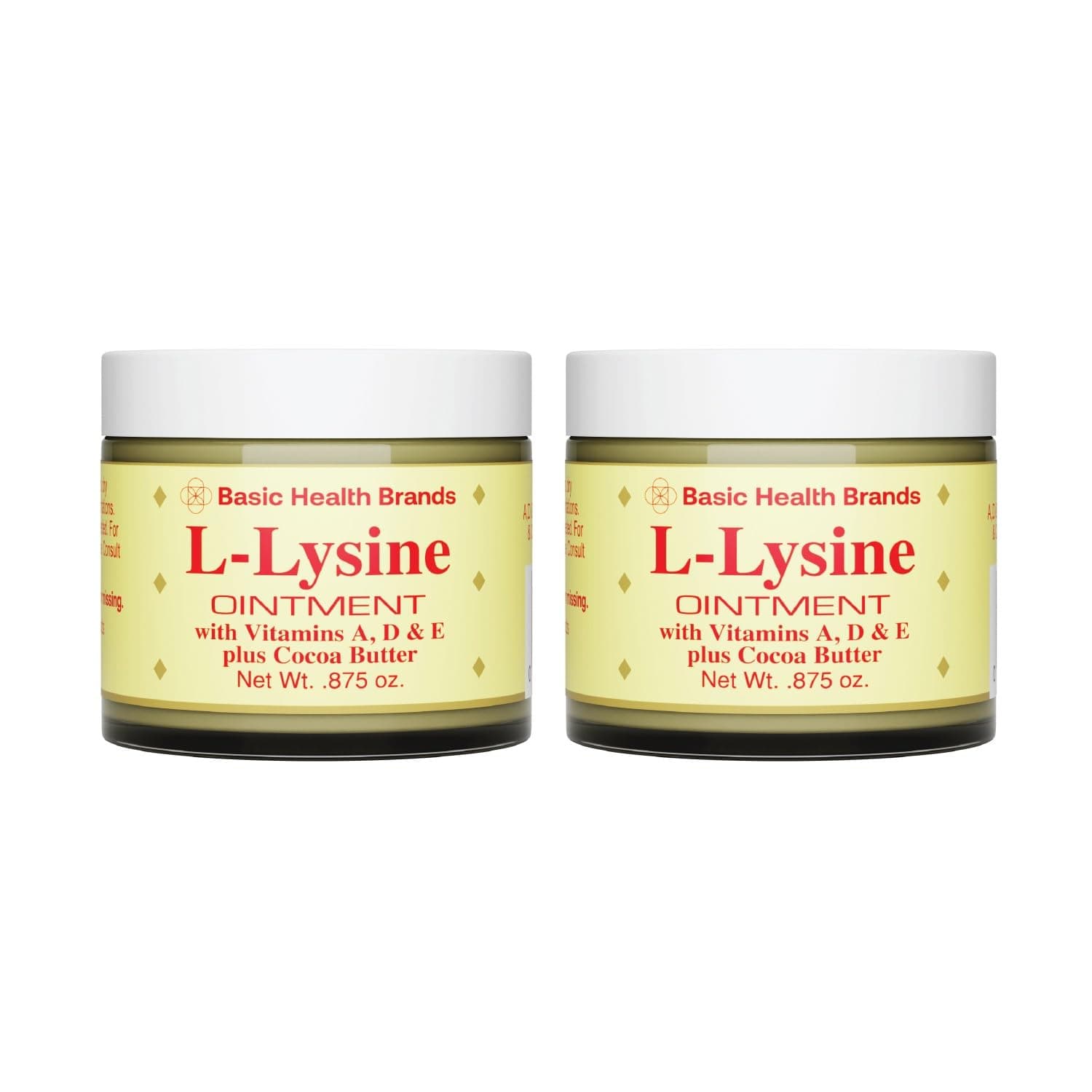 - Basic Brands - L-Lysine Ointment - 0.875 oz - Lysine Cold Sore Treatment and Blister Relief - Soothes Chapped Lips and Dry Skin – 2-Pack