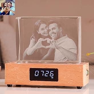 Personalized Custom Photo Creative Gift Decoration Luminous Crystal Bluetooth Music Box with Clock Display to Send Girlfriends and Friends Anniversary Wedding Gifts