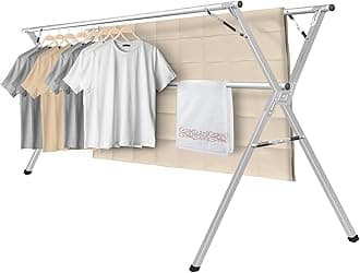 Sarahipe Sillars Clothes Drying Rack, 63 inches Laundry Drying Rack Clothing Foldable & Collapsible Stainless Steel Heavy Duty Clothing Drying Rack with Windproof Hooks for Indoor Outdoor