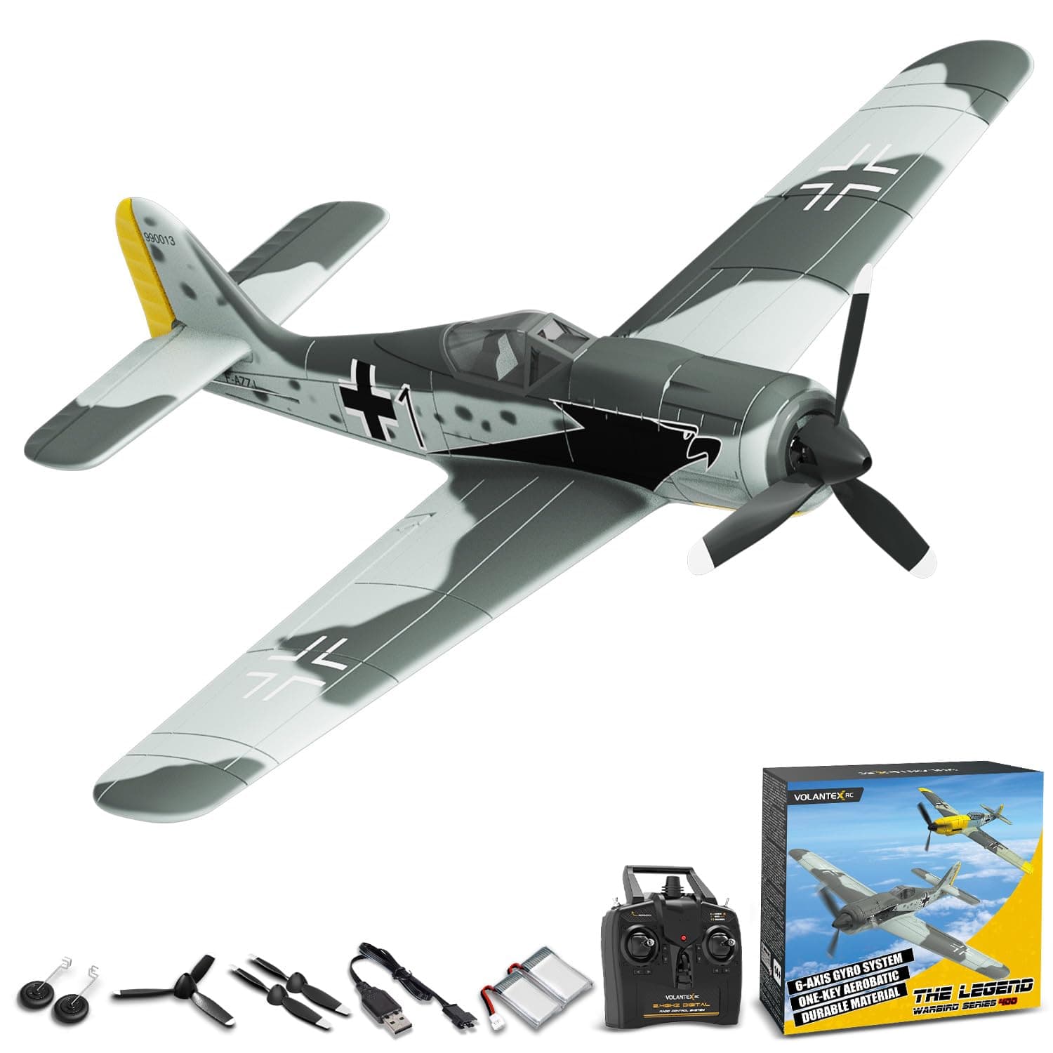 volantexrc RC Plane FW190 Fighter 4CH Remote Control Airplane RTF with Aileron, Gyro, Aerobatics & 3 Modes to Fly, Hobby Radio Controlled Warbird Aircraft for Adults, Beginners (761-17)