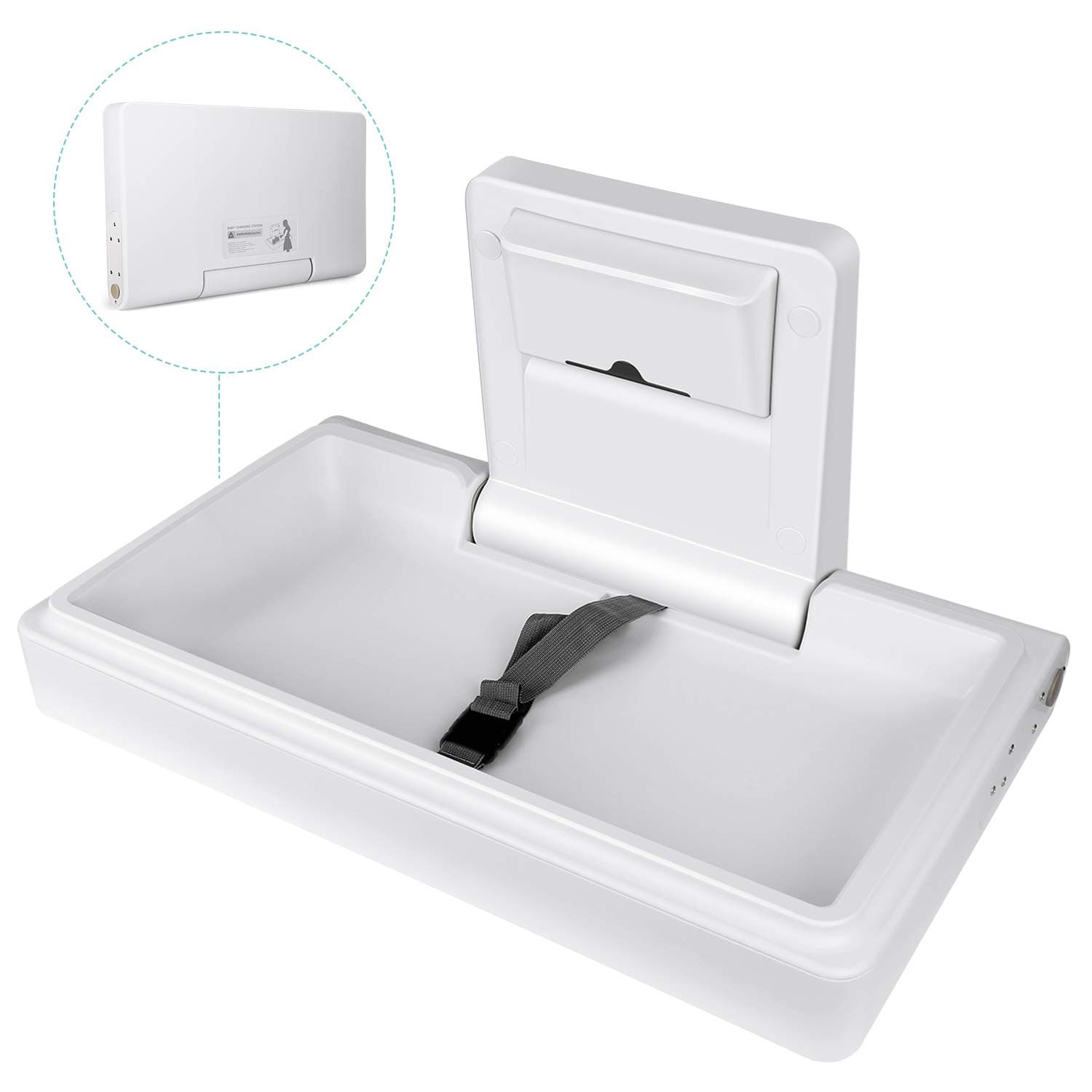 TUSY Baby Changing Station Horizontal Fold-Down Diaper Changing Table with Safety Straps for Commercial Bathrooms and Home Supports up to 220 Lbs (White Granite)