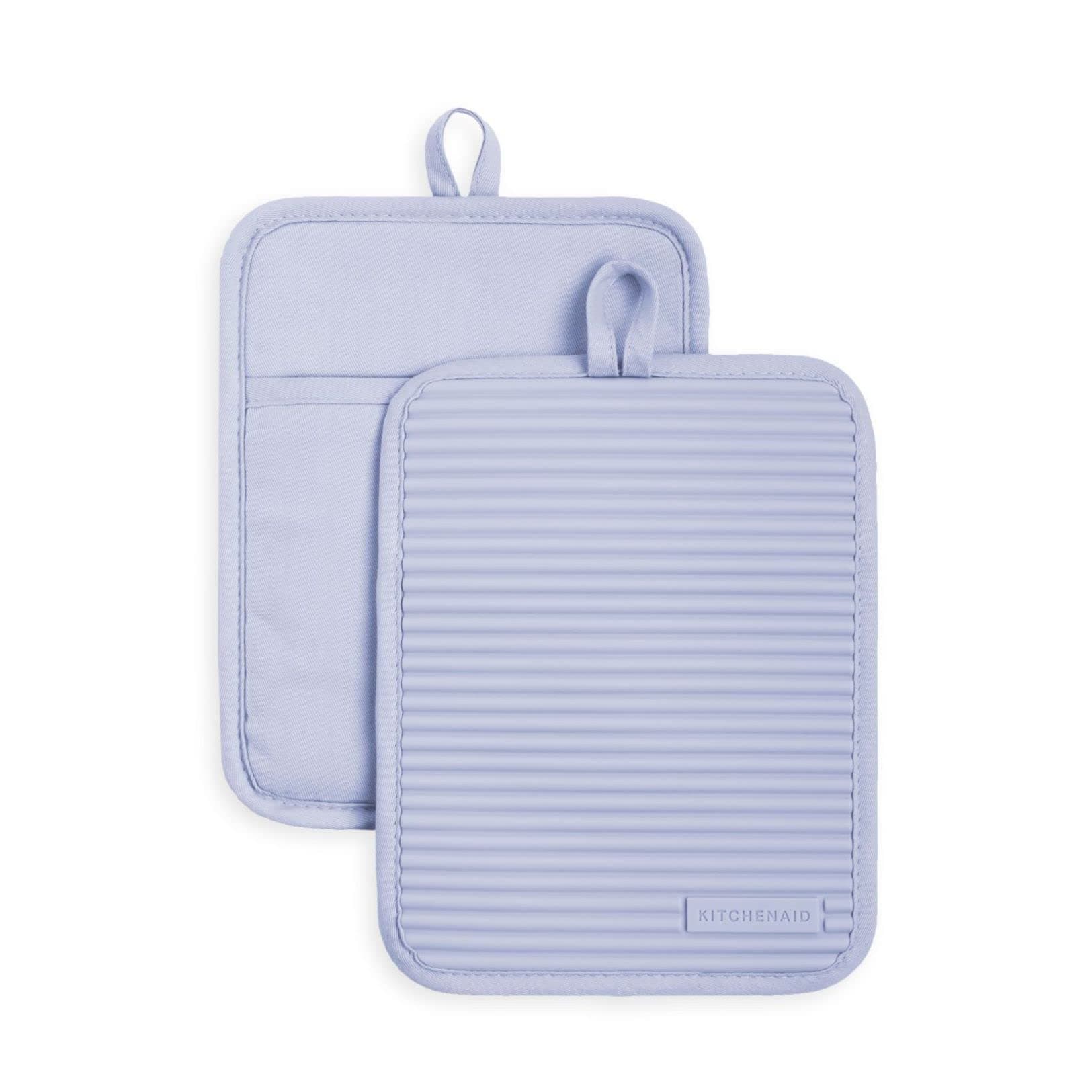 Ribbed Soft Silicone Pot Holder 2-Pack Set, Lavender Cream Purple, 7"x9"