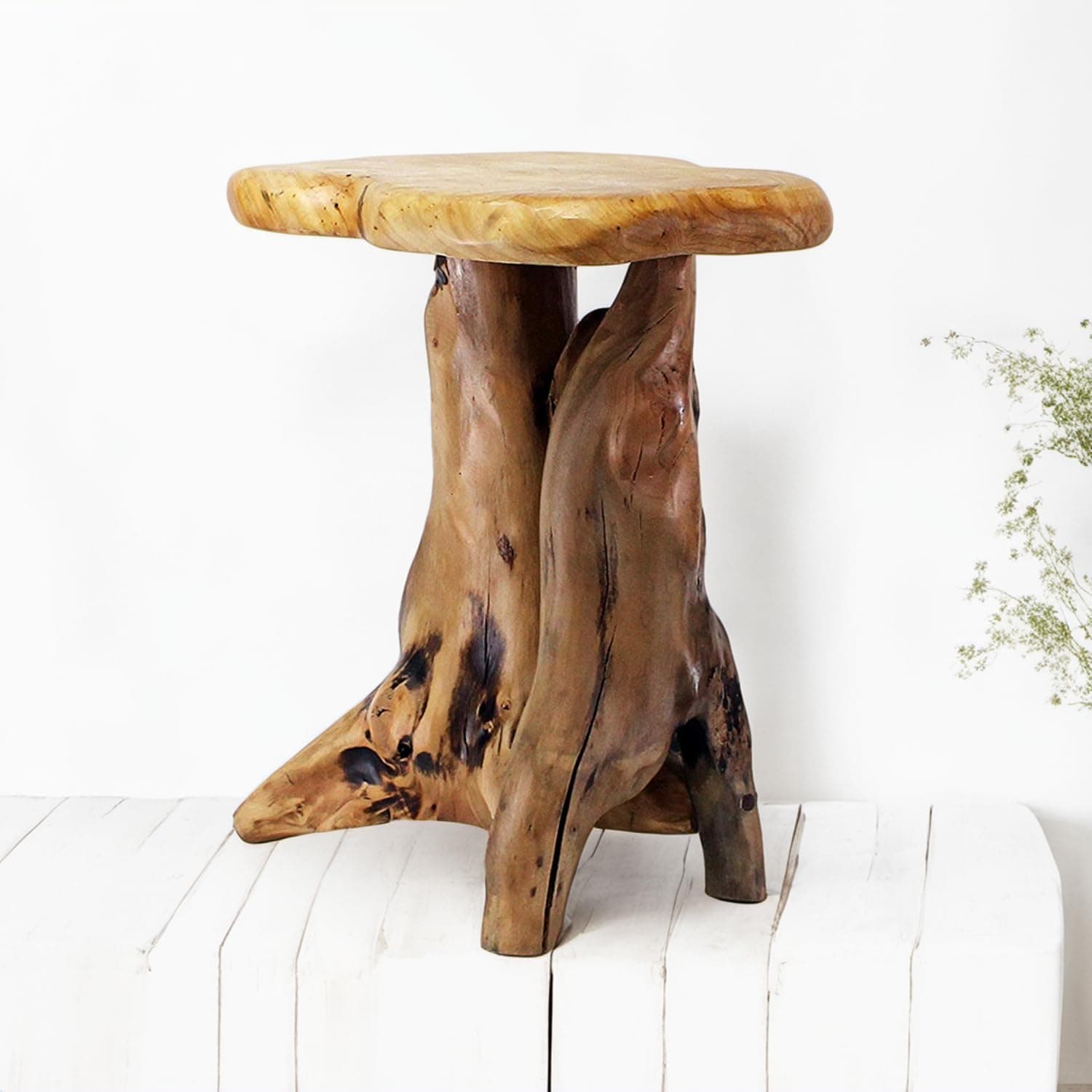 WELLAND Natural Tree Stump Stool, 19'' Tall Side Table, Live Edge Stool, Natural Edge End Table, Accent Table, Plant Stand for Living Room, Bedroom,