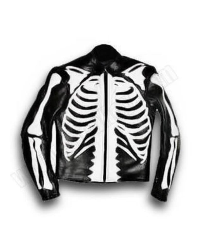 3D Skeleton Leather Black Jacket (White on Black)