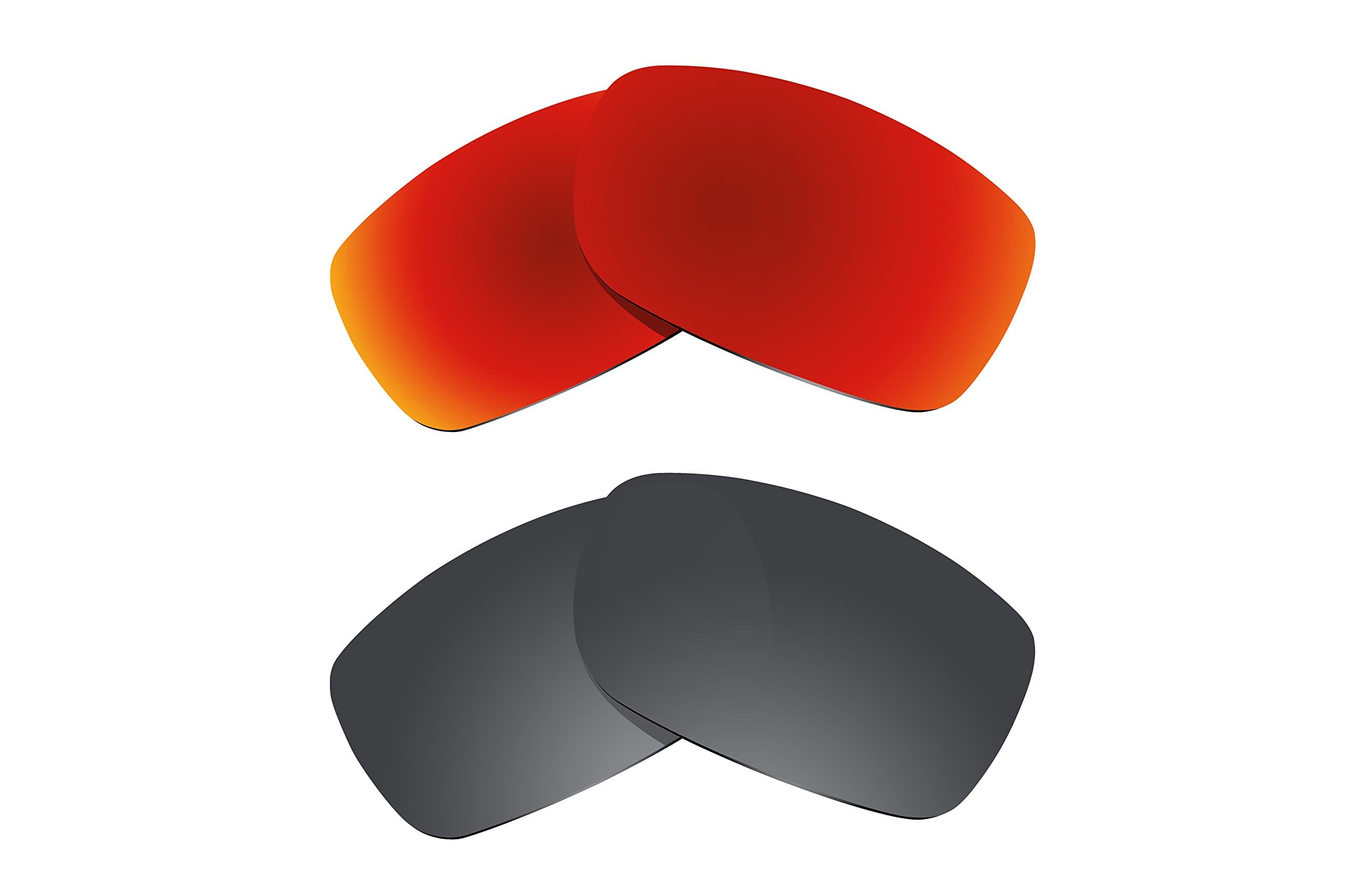 2 Pairs Fire Red & Black Polarized Lenses Replacement for Oakley Fives Squared (2008) Sunglasses