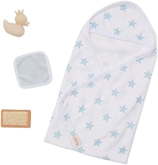 LullaBaby – 14" Baby Doll Accessories – Hooded Bath Towel In Blue Star Pattern – Bath Toys & Pink Ducky – Imaginative Play – Toys For Kids Ages 2 & Up – Baby Doll Bathtime Outfit