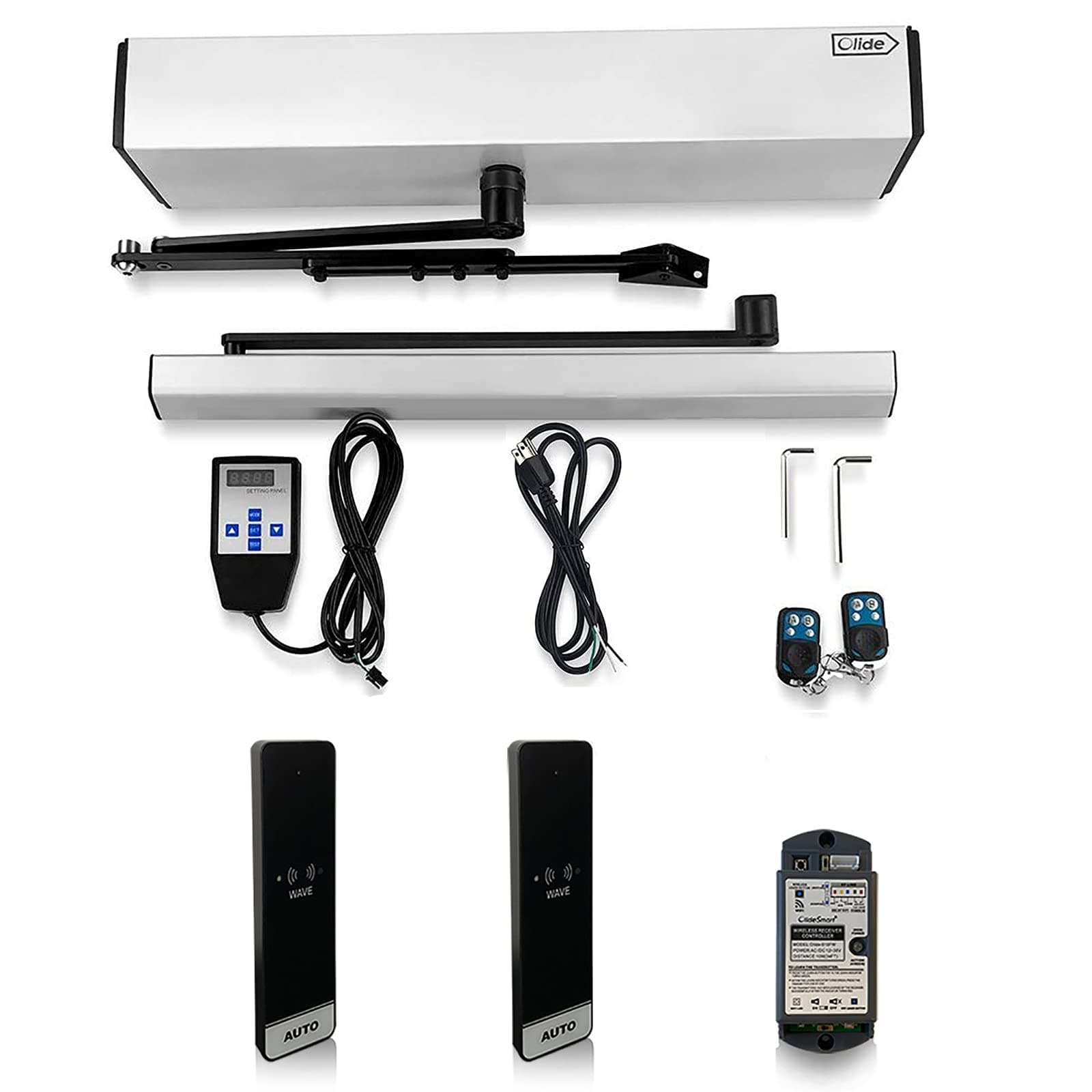 Olideauto Automatic Swing Door Opener Compatible for Alexa,Google Home,Phone App,Voice Control Smart Home WiFi Touch Free Auto Door Opener with Wireless Wave Hand Sensors and Wired Receiver 510FW