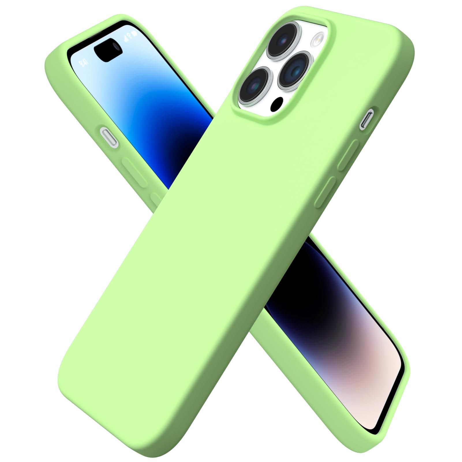 ORNARTO Compatible with iPhone 14 Pro Max Case 6.7, Slim Liquid Silicone 3 Layers Full Covered Soft Gel Rubber Phone Case Protective Cover with Microfiber Lining 6.7 inch-Pastel Green
