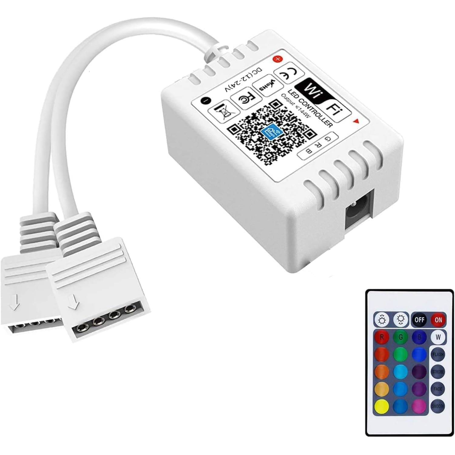 iNextStation LED Smart RGB WiFi Controller Dual 4-Pin Output with 24-Key Remote Compatible with Alexa/Google Assistant/IFTTT for SMD 3535 5050 3528 Color Changing LED Strip Lights (2-Port)