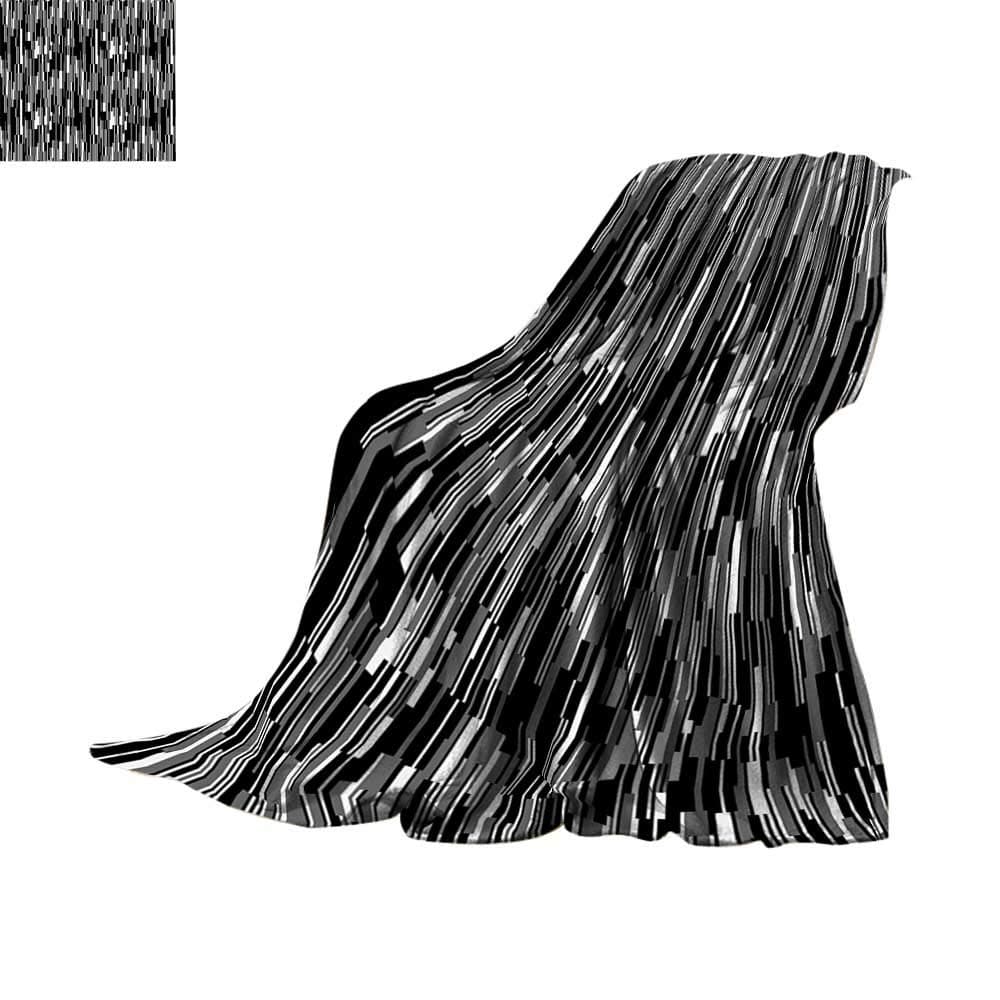 Luckyee Cozy Flannel Blanket Black and White,Barcode Pattern Abstraction Vertical Stripes in Grayscale Colors,Cloth,Black Grey White Lightweight Thermal Blankets Bed or Couch 90"x70"