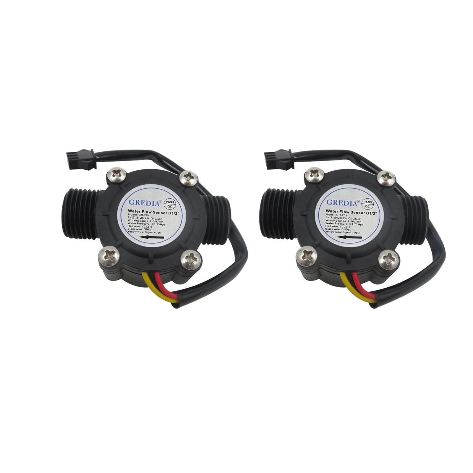 GREDIA 1/2" Water Flow Sensor Food-Grade Switch Hall Effect Flowmeter Fluid Meter Counter 1-30L/min (Pack of 2）