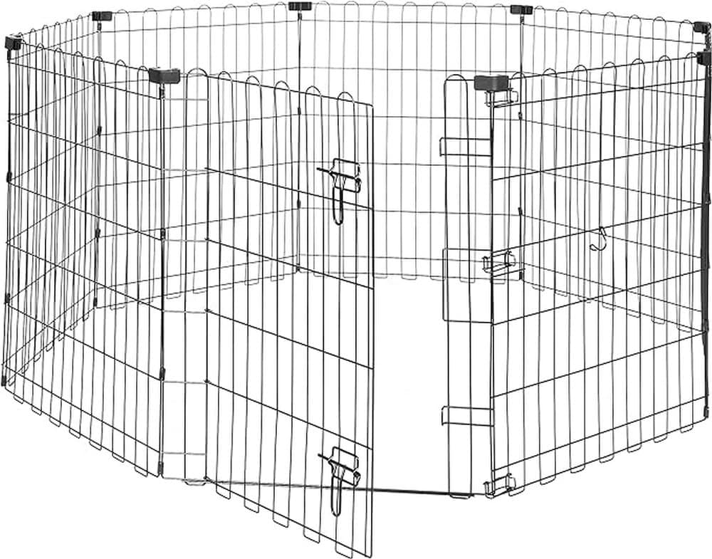 Amazon Basics Foldable Octagonal Metal Exercise Pet Play Pen for Dogs, Fence Pen, Single Door, Black, 152.4 x 152.4 x 76.2 centimeters