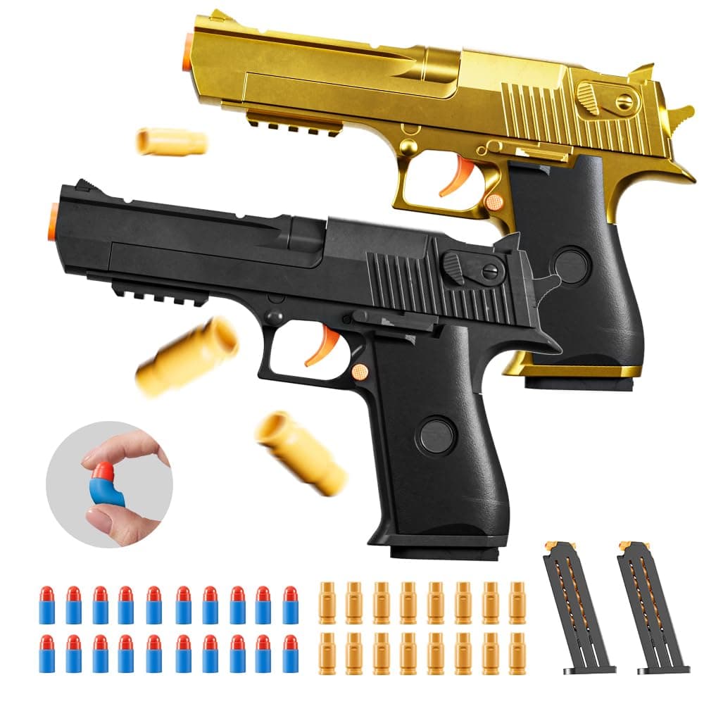 2Pack M1911 EVA Soft Foam Ejection Toy Blaster, Shooting with Foam Darts, Shooting Games, Backyard Fun and Outdoor Games, Education Toy Model for Boys Girls Halloween Christmas Ages 8+ (Black+Gold)