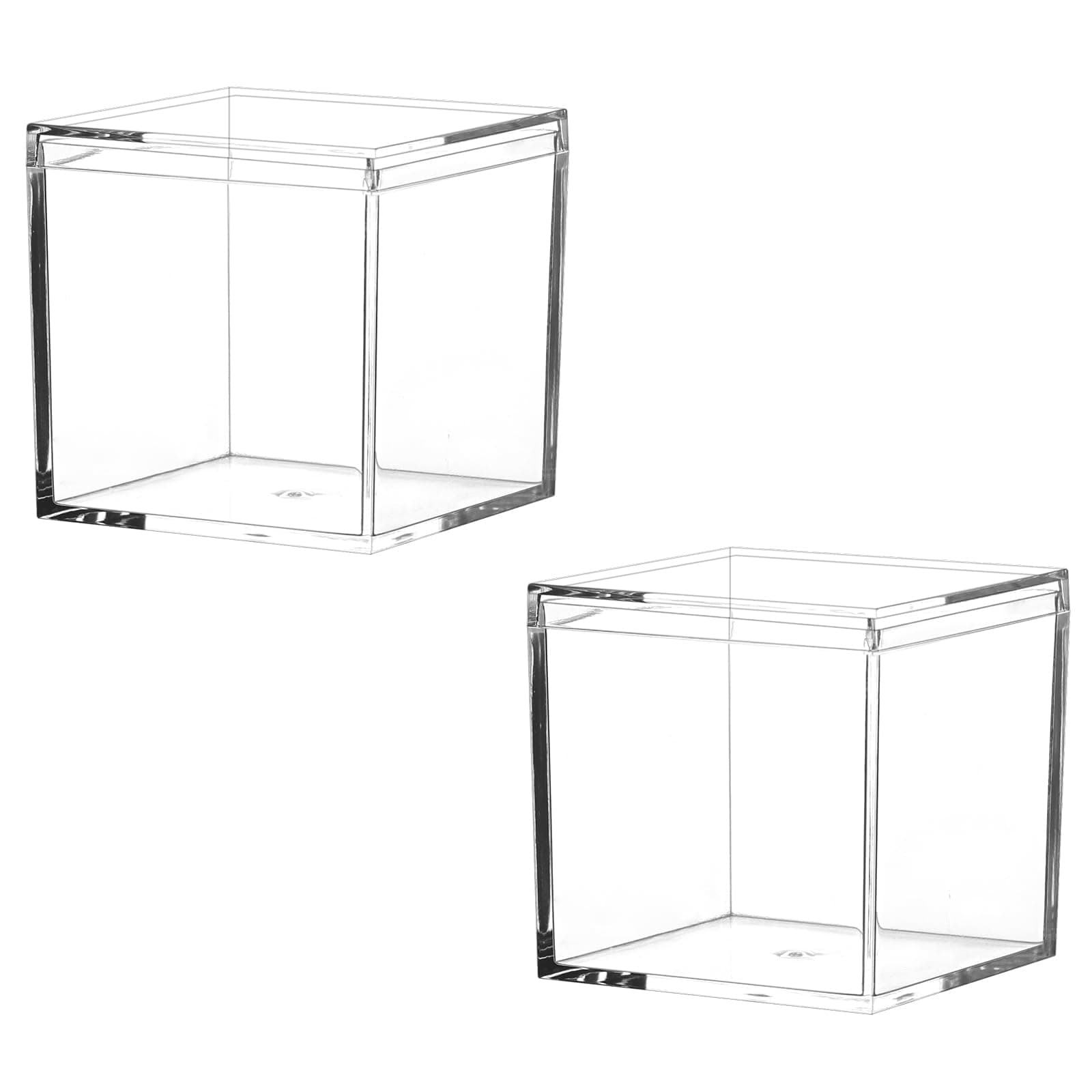 Small Acrylic Box Clear, 2Pcs Plastic Square Cube Containers with Lid Storage Box 2.2x2.2x2.2Inch/55X55X55mm for Candy Pill and Tiny Jewelry