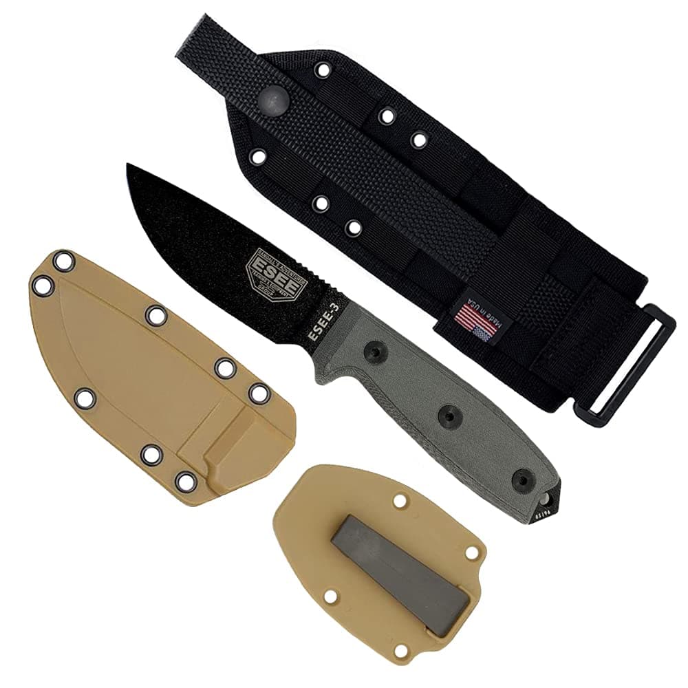 Knives 3P-MB Fixed Blade Knife w/Molded Polymer Sheath & MOLLE Back (Black Blade/Coyote Brown Sheath/MOLLE Back)